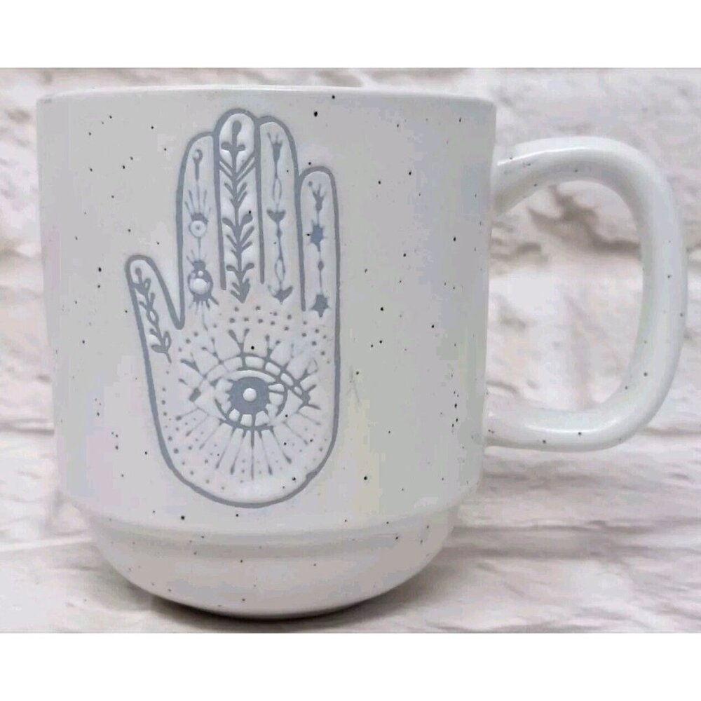 Hamsa Palmistry Wandering Moon Speckled Ceramic Coffee Mug Cup Stoneware Gray